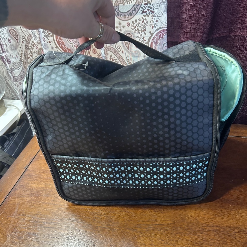 Black and Teal Polka Dot Hanging Toiletries Bag